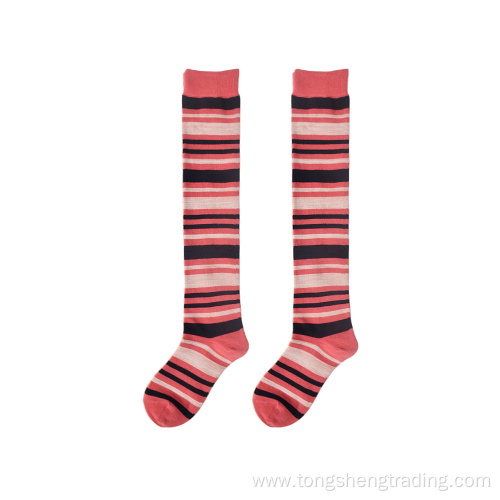 over knee striped color cotton fashion lady's socks